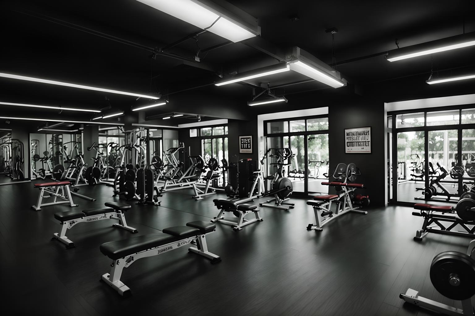 retro-style (fitness gym interior) with exercise bicycle and dumbbell stand and squat rack and bench press and crosstrainer and exercise bicycle. . . cinematic photo, highly detailed, cinematic lighting, ultra-detailed, ultrarealistic, photorealism, 8k. retro interior design style. masterpiece, cinematic light, ultrarealistic+, photorealistic+, 8k, raw photo, realistic, sharp focus on eyes, (symmetrical eyes), (intact eyes), hyperrealistic, highest quality, best quality, , highly detailed, masterpiece, best quality, extremely detailed 8k wallpaper, masterpiece, best quality, ultra-detailed, best shadow, detailed background, detailed face, detailed eyes, high contrast, best illumination, detailed face, dulux, caustic, dynamic angle, detailed glow. dramatic lighting. highly detailed, insanely detailed hair, symmetrical, intricate details, professionally retouched, 8k high definition. strong bokeh. award winning photo.