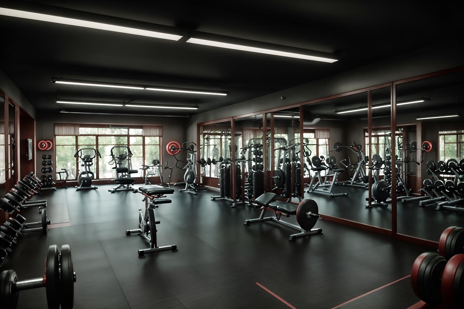 retro-style (fitness gym interior) with exercise bicycle and dumbbell stand and squat rack and bench press and crosstrainer and exercise bicycle. . . cinematic photo, highly detailed, cinematic lighting, ultra-detailed, ultrarealistic, photorealism, 8k. retro interior design style. masterpiece, cinematic light, ultrarealistic+, photorealistic+, 8k, raw photo, realistic, sharp focus on eyes, (symmetrical eyes), (intact eyes), hyperrealistic, highest quality, best quality, , highly detailed, masterpiece, best quality, extremely detailed 8k wallpaper, masterpiece, best quality, ultra-detailed, best shadow, detailed background, detailed face, detailed eyes, high contrast, best illumination, detailed face, dulux, caustic, dynamic angle, detailed glow. dramatic lighting. highly detailed, insanely detailed hair, symmetrical, intricate details, professionally retouched, 8k high definition. strong bokeh. award winning photo.