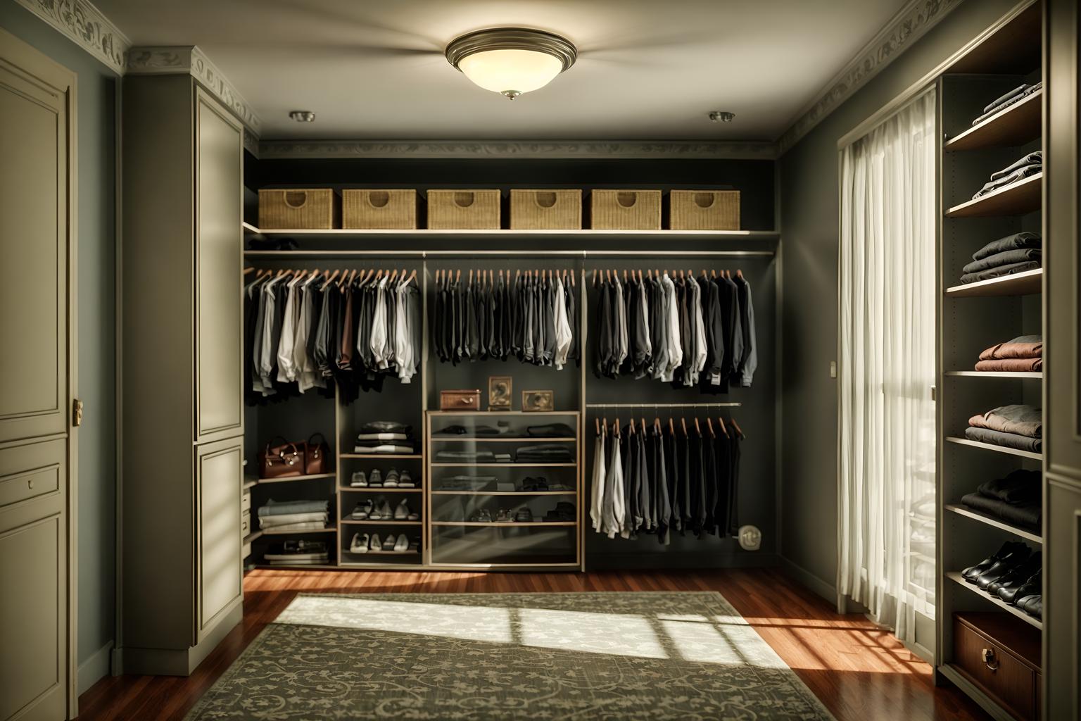 retro-style (walk in closet interior) . . cinematic photo, highly detailed, cinematic lighting, ultra-detailed, ultrarealistic, photorealism, 8k. retro interior design style. masterpiece, cinematic light, ultrarealistic+, photorealistic+, 8k, raw photo, realistic, sharp focus on eyes, (symmetrical eyes), (intact eyes), hyperrealistic, highest quality, best quality, , highly detailed, masterpiece, best quality, extremely detailed 8k wallpaper, masterpiece, best quality, ultra-detailed, best shadow, detailed background, detailed face, detailed eyes, high contrast, best illumination, detailed face, dulux, caustic, dynamic angle, detailed glow. dramatic lighting. highly detailed, insanely detailed hair, symmetrical, intricate details, professionally retouched, 8k high definition. strong bokeh. award winning photo.