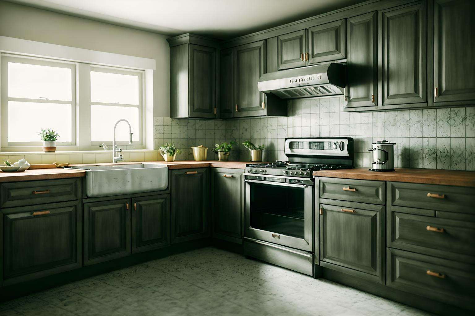 retro-style (kitchen interior) with refrigerator and stove and worktops and sink and plant and kitchen cabinets and refrigerator. . . cinematic photo, highly detailed, cinematic lighting, ultra-detailed, ultrarealistic, photorealism, 8k. retro interior design style. masterpiece, cinematic light, ultrarealistic+, photorealistic+, 8k, raw photo, realistic, sharp focus on eyes, (symmetrical eyes), (intact eyes), hyperrealistic, highest quality, best quality, , highly detailed, masterpiece, best quality, extremely detailed 8k wallpaper, masterpiece, best quality, ultra-detailed, best shadow, detailed background, detailed face, detailed eyes, high contrast, best illumination, detailed face, dulux, caustic, dynamic angle, detailed glow. dramatic lighting. highly detailed, insanely detailed hair, symmetrical, intricate details, professionally retouched, 8k high definition. strong bokeh. award winning photo.