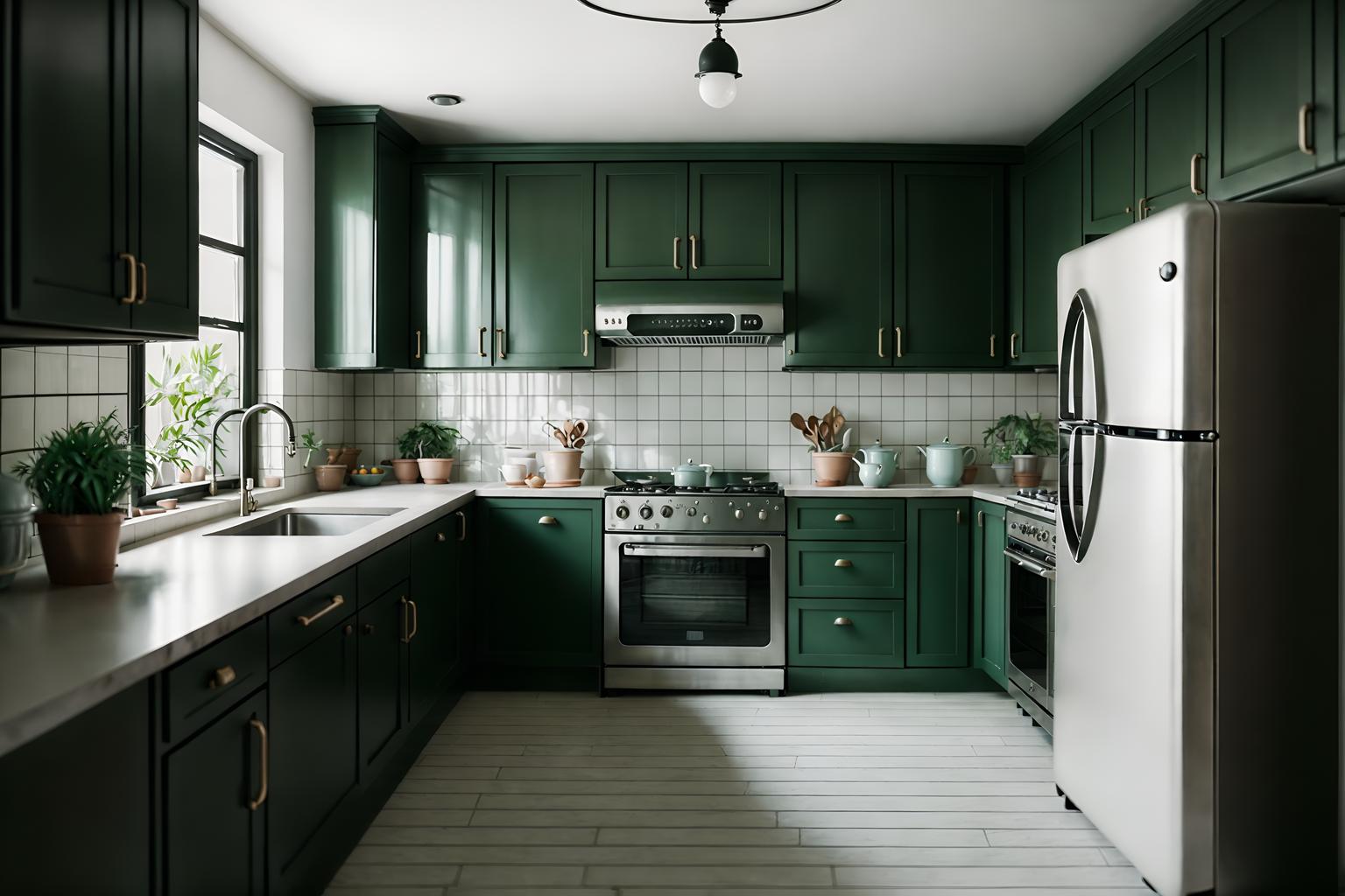 retro-style (kitchen interior) with refrigerator and stove and worktops and sink and plant and kitchen cabinets and refrigerator. . . cinematic photo, highly detailed, cinematic lighting, ultra-detailed, ultrarealistic, photorealism, 8k. retro interior design style. masterpiece, cinematic light, ultrarealistic+, photorealistic+, 8k, raw photo, realistic, sharp focus on eyes, (symmetrical eyes), (intact eyes), hyperrealistic, highest quality, best quality, , highly detailed, masterpiece, best quality, extremely detailed 8k wallpaper, masterpiece, best quality, ultra-detailed, best shadow, detailed background, detailed face, detailed eyes, high contrast, best illumination, detailed face, dulux, caustic, dynamic angle, detailed glow. dramatic lighting. highly detailed, insanely detailed hair, symmetrical, intricate details, professionally retouched, 8k high definition. strong bokeh. award winning photo.