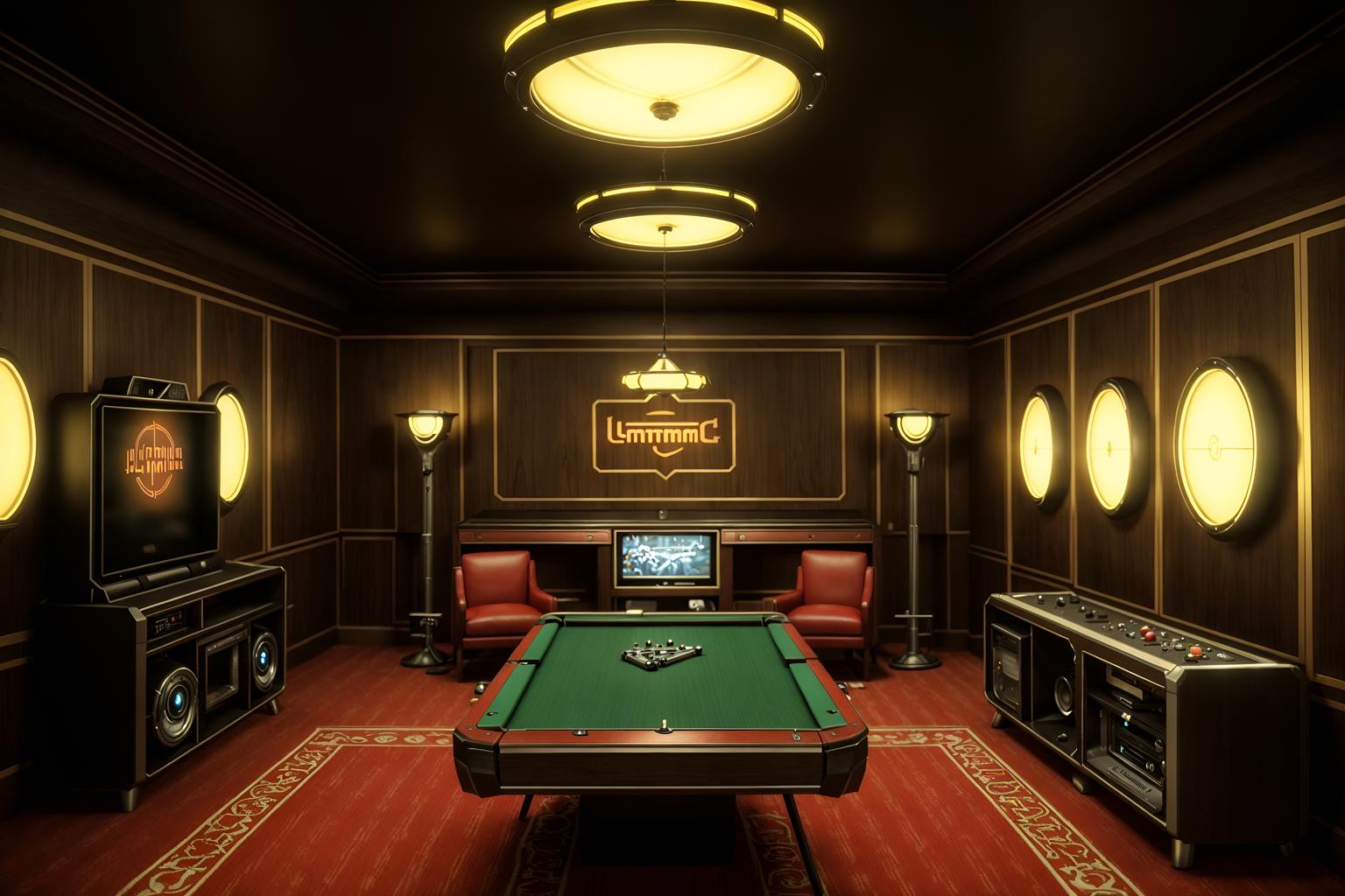 retro-style (gaming room interior) . . cinematic photo, highly detailed, cinematic lighting, ultra-detailed, ultrarealistic, photorealism, 8k. retro interior design style. masterpiece, cinematic light, ultrarealistic+, photorealistic+, 8k, raw photo, realistic, sharp focus on eyes, (symmetrical eyes), (intact eyes), hyperrealistic, highest quality, best quality, , highly detailed, masterpiece, best quality, extremely detailed 8k wallpaper, masterpiece, best quality, ultra-detailed, best shadow, detailed background, detailed face, detailed eyes, high contrast, best illumination, detailed face, dulux, caustic, dynamic angle, detailed glow. dramatic lighting. highly detailed, insanely detailed hair, symmetrical, intricate details, professionally retouched, 8k high definition. strong bokeh. award winning photo.