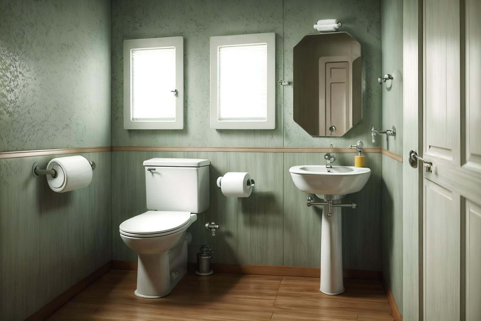 retro-style (toilet interior) with sink with tap and toilet with toilet seat up and toilet paper hanger and sink with tap. . . cinematic photo, highly detailed, cinematic lighting, ultra-detailed, ultrarealistic, photorealism, 8k. retro interior design style. masterpiece, cinematic light, ultrarealistic+, photorealistic+, 8k, raw photo, realistic, sharp focus on eyes, (symmetrical eyes), (intact eyes), hyperrealistic, highest quality, best quality, , highly detailed, masterpiece, best quality, extremely detailed 8k wallpaper, masterpiece, best quality, ultra-detailed, best shadow, detailed background, detailed face, detailed eyes, high contrast, best illumination, detailed face, dulux, caustic, dynamic angle, detailed glow. dramatic lighting. highly detailed, insanely detailed hair, symmetrical, intricate details, professionally retouched, 8k high definition. strong bokeh. award winning photo.