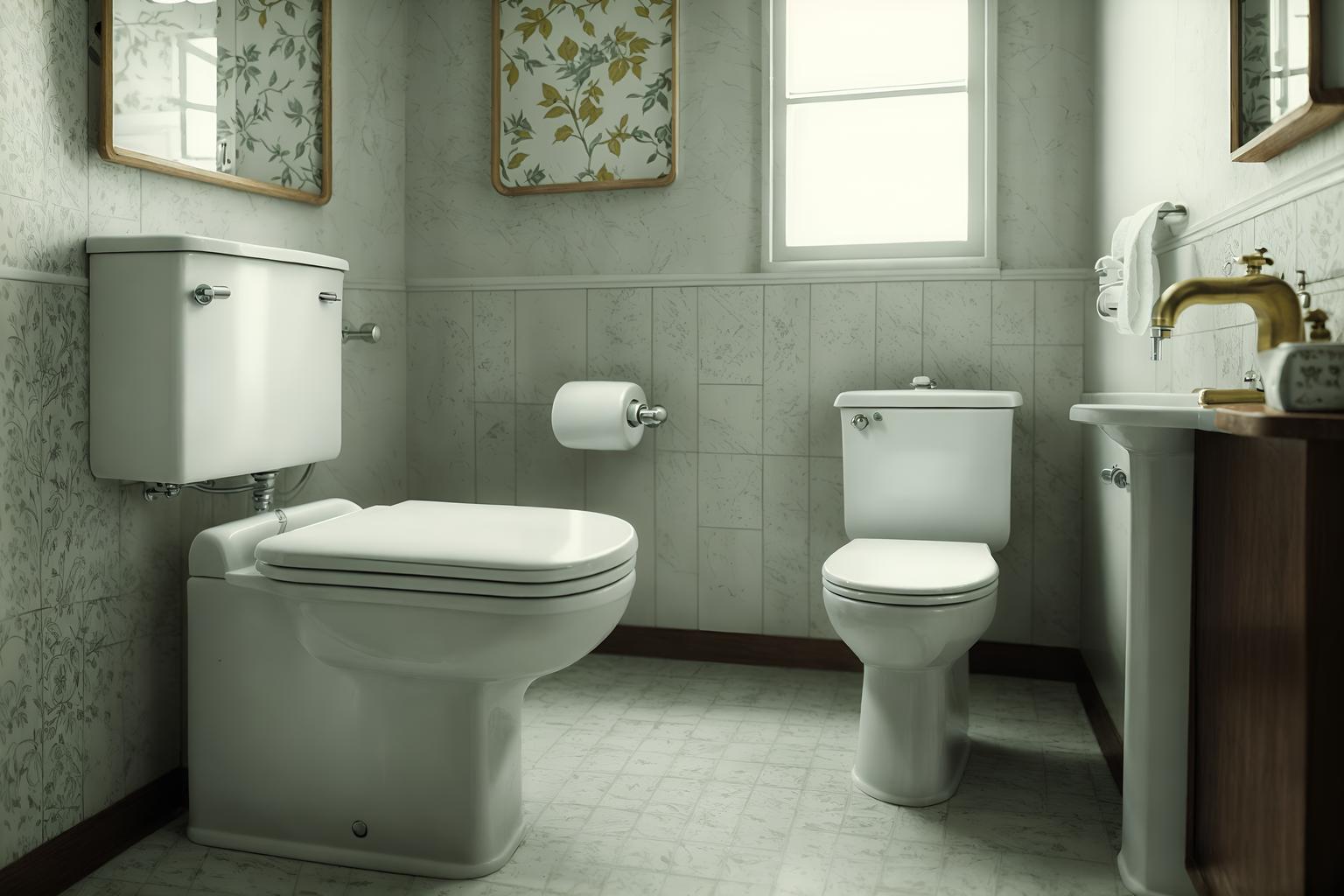 retro-style (toilet interior) with sink with tap and toilet with toilet seat up and toilet paper hanger and sink with tap. . . cinematic photo, highly detailed, cinematic lighting, ultra-detailed, ultrarealistic, photorealism, 8k. retro interior design style. masterpiece, cinematic light, ultrarealistic+, photorealistic+, 8k, raw photo, realistic, sharp focus on eyes, (symmetrical eyes), (intact eyes), hyperrealistic, highest quality, best quality, , highly detailed, masterpiece, best quality, extremely detailed 8k wallpaper, masterpiece, best quality, ultra-detailed, best shadow, detailed background, detailed face, detailed eyes, high contrast, best illumination, detailed face, dulux, caustic, dynamic angle, detailed glow. dramatic lighting. highly detailed, insanely detailed hair, symmetrical, intricate details, professionally retouched, 8k high definition. strong bokeh. award winning photo.