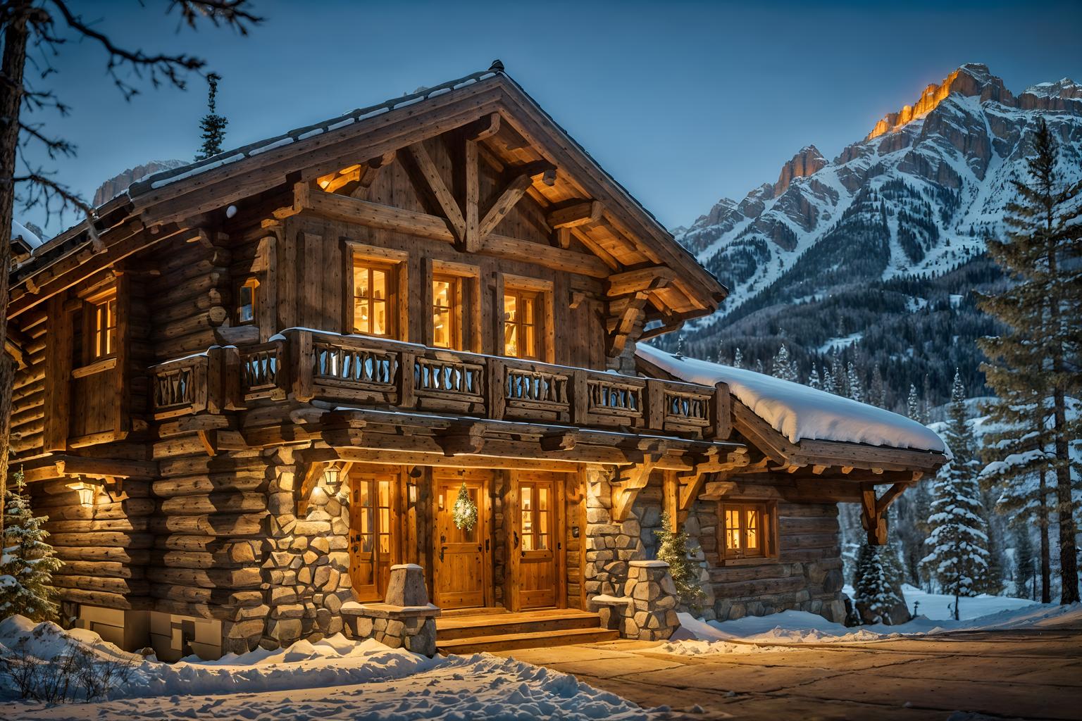 ski chalet-style exterior designed (house exterior exterior) . with exposed wood and wood beams and mountain-inspired and hanging wall elk antler and window with mountain views and animal motifs and exposed timber and stone fireplace. . cinematic photo, highly detailed, cinematic lighting, ultra-detailed, ultrarealistic, photorealism, 8k. ski chalet exterior design style. masterpiece, cinematic light, ultrarealistic+, photorealistic+, 8k, raw photo, realistic, sharp focus on eyes, (symmetrical eyes), (intact eyes), hyperrealistic, highest quality, best quality, , highly detailed, masterpiece, best quality, extremely detailed 8k wallpaper, masterpiece, best quality, ultra-detailed, best shadow, detailed background, detailed face, detailed eyes, high contrast, best illumination, detailed face, dulux, caustic, dynamic angle, detailed glow. dramatic lighting. highly detailed, insanely detailed hair, symmetrical, intricate details, professionally retouched, 8k high definition. strong bokeh. award winning photo.