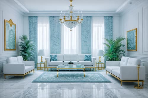 Photo from Pinterest of Vaporwave-style interior designed (living room interior) With coffee tables and sofa and televisions and plant and rug and chairs and furniture and electric lamps. . With baby blue and white square bathroom tiles and palm trees and white square bathroom tiles and white Roman statues, white Roman sculptures, white Roman columns, white Roman pillars in the center of the room, and white square bathroom tiles and white Roman statues, white Roman sculptures, white Roman columns, white Roman pillars in the center of the room, and japanese letters on wall. . Cinematic photo, highly detailed, cinematic lighting, ultra-detailed, ultrarealistic, photorealism, 8k. Trending on Pinterest. Vaporwave interior design style