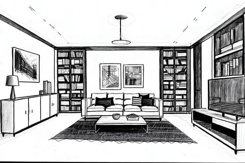 (hand-drawn monochrome black and white sketch line drawing)++ of sketch-style interior designed (living room) apartment interior. a sketch of interior. with . a sketch of interior. with bookshelves and televisions and coffee tables. trending on artstation. black and white line drawing sketch without colors. masterpiece, cinematic light, ultrarealistic+, photorealistic+, 8k, raw photo, realistic, sharp focus on eyes, (symmetrical eyes), (intact eyes), hyperrealistic, highest quality, best quality, , highly detailed, masterpiece, best quality, extremely detailed 8k wallpaper, masterpiece, best quality, ultra-detailed, best shadow, detailed background, detailed face, detailed eyes, high contrast, best illumination, detailed face, dulux, caustic, dynamic angle, detailed glow. dramatic lighting. highly detailed, insanely detailed hair, symmetrical, intricate details, professionally retouched, 8k high definition. strong bokeh. award winning photo.