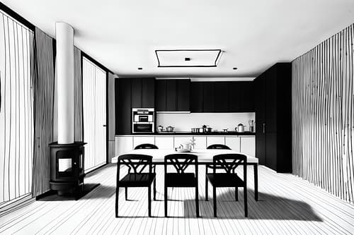 (hand-drawn monochrome black and white sketch line drawing)++ of sketch-style interior designed (kitchen living combo) apartment interior. a sketch of interior. with . a sketch of interior. with chairs and stove and plant. trending on artstation. black and white line drawing sketch without colors. masterpiece, cinematic light, ultrarealistic+, photorealistic+, 8k, raw photo, realistic, sharp focus on eyes, (symmetrical eyes), (intact eyes), hyperrealistic, highest quality, best quality, , highly detailed, masterpiece, best quality, extremely detailed 8k wallpaper, masterpiece, best quality, ultra-detailed, best shadow, detailed background, detailed face, detailed eyes, high contrast, best illumination, detailed face, dulux, caustic, dynamic angle, detailed glow. dramatic lighting. highly detailed, insanely detailed hair, symmetrical, intricate details, professionally retouched, 8k high definition. strong bokeh. award winning photo.