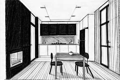 (hand-drawn monochrome black and white sketch line drawing)++ of sketch-style interior designed (kitchen living combo) apartment interior. a sketch of interior. with . a sketch of interior. with chairs and stove and plant. trending on artstation. black and white line drawing sketch without colors. masterpiece, cinematic light, ultrarealistic+, photorealistic+, 8k, raw photo, realistic, sharp focus on eyes, (symmetrical eyes), (intact eyes), hyperrealistic, highest quality, best quality, , highly detailed, masterpiece, best quality, extremely detailed 8k wallpaper, masterpiece, best quality, ultra-detailed, best shadow, detailed background, detailed face, detailed eyes, high contrast, best illumination, detailed face, dulux, caustic, dynamic angle, detailed glow. dramatic lighting. highly detailed, insanely detailed hair, symmetrical, intricate details, professionally retouched, 8k high definition. strong bokeh. award winning photo.