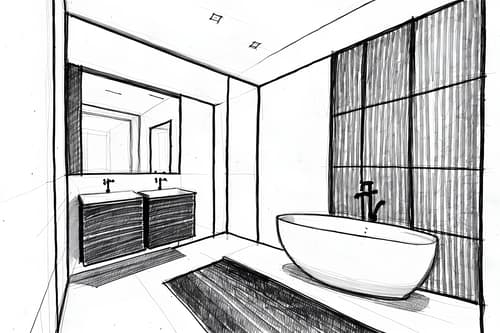 (hand-drawn monochrome black and white sketch line drawing)++ of sketch-style interior designed (bathroom) apartment interior. a sketch of interior. with . a sketch of interior. with bathroom sink with faucet and plant and mirror. trending on artstation. black and white line drawing sketch without colors. masterpiece, cinematic light, ultrarealistic+, photorealistic+, 8k, raw photo, realistic, sharp focus on eyes, (symmetrical eyes), (intact eyes), hyperrealistic, highest quality, best quality, , highly detailed, masterpiece, best quality, extremely detailed 8k wallpaper, masterpiece, best quality, ultra-detailed, best shadow, detailed background, detailed face, detailed eyes, high contrast, best illumination, detailed face, dulux, caustic, dynamic angle, detailed glow. dramatic lighting. highly detailed, insanely detailed hair, symmetrical, intricate details, professionally retouched, 8k high definition. strong bokeh. award winning photo.