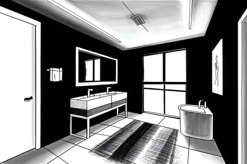 (hand-drawn monochrome black and white sketch line drawing)++ of sketch-style interior designed (bathroom) apartment interior. a sketch of interior. with . a sketch of interior. with bathroom sink with faucet and plant and mirror. trending on artstation. black and white line drawing sketch without colors. masterpiece, cinematic light, ultrarealistic+, photorealistic+, 8k, raw photo, realistic, sharp focus on eyes, (symmetrical eyes), (intact eyes), hyperrealistic, highest quality, best quality, , highly detailed, masterpiece, best quality, extremely detailed 8k wallpaper, masterpiece, best quality, ultra-detailed, best shadow, detailed background, detailed face, detailed eyes, high contrast, best illumination, detailed face, dulux, caustic, dynamic angle, detailed glow. dramatic lighting. highly detailed, insanely detailed hair, symmetrical, intricate details, professionally retouched, 8k high definition. strong bokeh. award winning photo.