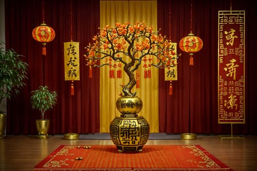 photo from pinterest of chinese new year-style interior designed (clothing store interior) . with fai chun banners and mei hwa flowers and chinese knots and gold ingots and orange trees and money tree and red and gold tassels and zodiac calendar. . cinematic photo, highly detailed, cinematic lighting, ultra-detailed, ultrarealistic, photorealism, 8k. trending on pinterest. chinese new year interior design style. masterpiece, cinematic light, ultrarealistic+, photorealistic+, 8k, raw photo, realistic, sharp focus on eyes, (symmetrical eyes), (intact eyes), hyperrealistic, highest quality, best quality, , highly detailed, masterpiece, best quality, extremely detailed 8k wallpaper, masterpiece, best quality, ultra-detailed, best shadow, detailed background, detailed face, detailed eyes, high contrast, best illumination, detailed face, dulux, caustic, dynamic angle, detailed glow. dramatic lighting. highly detailed, insanely detailed hair, symmetrical, intricate details, professionally retouched, 8k high definition. strong bokeh. award winning photo.