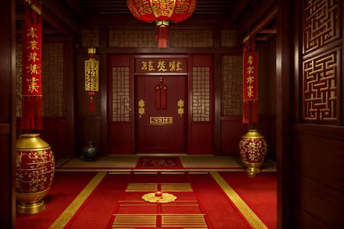 photo from pinterest of chinese new year-style interior designed (onsen interior) . with red and gold tassels and chinese knots and money tree and zodiac calendar and vases of plum blossoms and orchids and door couplets and gold ingots and red and gold candles. . cinematic photo, highly detailed, cinematic lighting, ultra-detailed, ultrarealistic, photorealism, 8k. trending on pinterest. chinese new year interior design style. masterpiece, cinematic light, ultrarealistic+, photorealistic+, 8k, raw photo, realistic, sharp focus on eyes, (symmetrical eyes), (intact eyes), hyperrealistic, highest quality, best quality, , highly detailed, masterpiece, best quality, extremely detailed 8k wallpaper, masterpiece, best quality, ultra-detailed, best shadow, detailed background, detailed face, detailed eyes, high contrast, best illumination, detailed face, dulux, caustic, dynamic angle, detailed glow. dramatic lighting. highly detailed, insanely detailed hair, symmetrical, intricate details, professionally retouched, 8k high definition. strong bokeh. award winning photo.