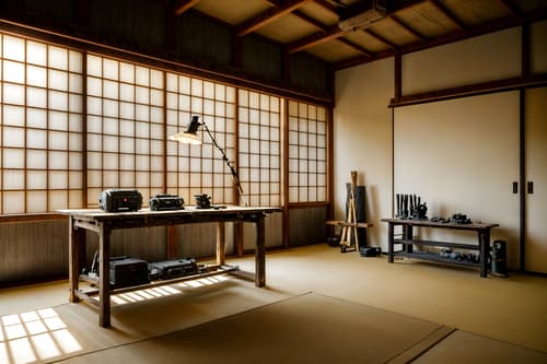 photo from pinterest of zen-style interior designed (workshop interior) with tool wall and wooden workbench and messy and tool wall. . with clean lines and natural light and serenity and harmony and japanese minimalist interior and mimimalist and simplicity and asian zen interior and asian zen interior. . cinematic photo, highly detailed, cinematic lighting, ultra-detailed, ultrarealistic, photorealism, 8k. trending on pinterest. zen interior design style. masterpiece, cinematic light, ultrarealistic+, photorealistic+, 8k, raw photo, realistic, sharp focus on eyes, (symmetrical eyes), (intact eyes), hyperrealistic, highest quality, best quality, , highly detailed, masterpiece, best quality, extremely detailed 8k wallpaper, masterpiece, best quality, ultra-detailed, best shadow, detailed background, detailed face, detailed eyes, high contrast, best illumination, detailed face, dulux, caustic, dynamic angle, detailed glow. dramatic lighting. highly detailed, insanely detailed hair, symmetrical, intricate details, professionally retouched, 8k high definition. strong bokeh. award winning photo.
