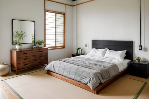 photo from pinterest of zen-style interior designed (bedroom interior) with accent chair and dresser closet and bedside table or night stand and bed and plant and storage bench or ottoman and headboard and mirror. . with asian interior and natural light and japanese minimalist interior and japanese minimalist interior and mimimalist and japanese interior and simplicity and calm and neutral colors. . cinematic photo, highly detailed, cinematic lighting, ultra-detailed, ultrarealistic, photorealism, 8k. trending on pinterest. zen interior design style. masterpiece, cinematic light, ultrarealistic+, photorealistic+, 8k, raw photo, realistic, sharp focus on eyes, (symmetrical eyes), (intact eyes), hyperrealistic, highest quality, best quality, , highly detailed, masterpiece, best quality, extremely detailed 8k wallpaper, masterpiece, best quality, ultra-detailed, best shadow, detailed background, detailed face, detailed eyes, high contrast, best illumination, detailed face, dulux, caustic, dynamic angle, detailed glow. dramatic lighting. highly detailed, insanely detailed hair, symmetrical, intricate details, professionally retouched, 8k high definition. strong bokeh. award winning photo.