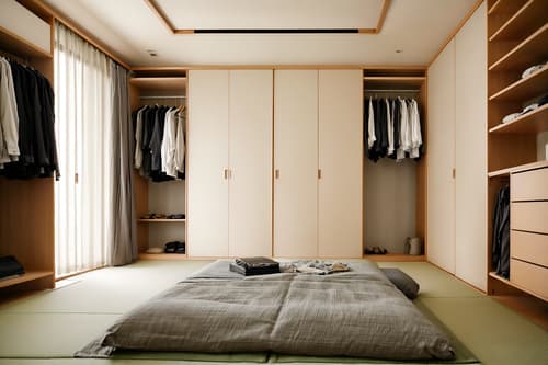 photo from pinterest of zen-style interior designed (walk in closet interior) . with calm and neutral colors and japanese minimalist interior and simple furniture and japanese interior and clutter free and asian zen interior and serenity and harmony and japanese minimalist interior. . cinematic photo, highly detailed, cinematic lighting, ultra-detailed, ultrarealistic, photorealism, 8k. trending on pinterest. zen interior design style. masterpiece, cinematic light, ultrarealistic+, photorealistic+, 8k, raw photo, realistic, sharp focus on eyes, (symmetrical eyes), (intact eyes), hyperrealistic, highest quality, best quality, , highly detailed, masterpiece, best quality, extremely detailed 8k wallpaper, masterpiece, best quality, ultra-detailed, best shadow, detailed background, detailed face, detailed eyes, high contrast, best illumination, detailed face, dulux, caustic, dynamic angle, detailed glow. dramatic lighting. highly detailed, insanely detailed hair, symmetrical, intricate details, professionally retouched, 8k high definition. strong bokeh. award winning photo.