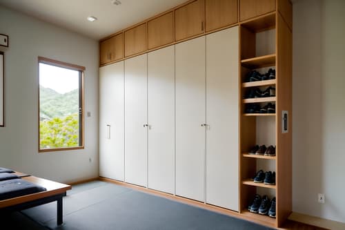photo from pinterest of zen-style interior designed (drop zone interior) with storage baskets and shelves for shoes and cabinets and lockers and wall hooks for coats and storage drawers and cubbies and high up storage. . with japanese minimalist interior and japanese minimalist interior and simplicity and clean lines and natural light and serenity and harmony and asian zen interior and asian interior. . cinematic photo, highly detailed, cinematic lighting, ultra-detailed, ultrarealistic, photorealism, 8k. trending on pinterest. zen interior design style. masterpiece, cinematic light, ultrarealistic+, photorealistic+, 8k, raw photo, realistic, sharp focus on eyes, (symmetrical eyes), (intact eyes), hyperrealistic, highest quality, best quality, , highly detailed, masterpiece, best quality, extremely detailed 8k wallpaper, masterpiece, best quality, ultra-detailed, best shadow, detailed background, detailed face, detailed eyes, high contrast, best illumination, detailed face, dulux, caustic, dynamic angle, detailed glow. dramatic lighting. highly detailed, insanely detailed hair, symmetrical, intricate details, professionally retouched, 8k high definition. strong bokeh. award winning photo.