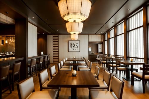 photo from pinterest of zen-style interior designed (restaurant interior) with restaurant decor and restaurant bar and restaurant chairs and restaurant dining tables and restaurant decor. . with japanese interior and asian zen interior and clean lines and calm and neutral colors and simplicity and serenity and harmony and mimimalist and clutter free. . cinematic photo, highly detailed, cinematic lighting, ultra-detailed, ultrarealistic, photorealism, 8k. trending on pinterest. zen interior design style. masterpiece, cinematic light, ultrarealistic+, photorealistic+, 8k, raw photo, realistic, sharp focus on eyes, (symmetrical eyes), (intact eyes), hyperrealistic, highest quality, best quality, , highly detailed, masterpiece, best quality, extremely detailed 8k wallpaper, masterpiece, best quality, ultra-detailed, best shadow, detailed background, detailed face, detailed eyes, high contrast, best illumination, detailed face, dulux, caustic, dynamic angle, detailed glow. dramatic lighting. highly detailed, insanely detailed hair, symmetrical, intricate details, professionally retouched, 8k high definition. strong bokeh. award winning photo.