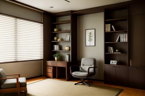 photo from pinterest of zen-style interior designed (study room interior) with lounge chair and bookshelves and plant and writing desk and desk lamp and cabinets and office chair and lounge chair. . with asian zen interior and japanese minimalist interior and asian zen interior and clean lines and simple furniture and serenity and harmony and asian interior and japanese minimalist interior. . cinematic photo, highly detailed, cinematic lighting, ultra-detailed, ultrarealistic, photorealism, 8k. trending on pinterest. zen interior design style. masterpiece, cinematic light, ultrarealistic+, photorealistic+, 8k, raw photo, realistic, sharp focus on eyes, (symmetrical eyes), (intact eyes), hyperrealistic, highest quality, best quality, , highly detailed, masterpiece, best quality, extremely detailed 8k wallpaper, masterpiece, best quality, ultra-detailed, best shadow, detailed background, detailed face, detailed eyes, high contrast, best illumination, detailed face, dulux, caustic, dynamic angle, detailed glow. dramatic lighting. highly detailed, insanely detailed hair, symmetrical, intricate details, professionally retouched, 8k high definition. strong bokeh. award winning photo.