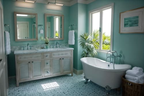 photo from pinterest of coastal-style interior designed (hotel bathroom interior) with bathroom sink with faucet and bathroom cabinet and waste basket and shower and bath towel and toilet seat and plant and mirror. . with . . cinematic photo, highly detailed, cinematic lighting, ultra-detailed, ultrarealistic, photorealism, 8k. trending on pinterest. coastal interior design style. masterpiece, cinematic light, ultrarealistic+, photorealistic+, 8k, raw photo, realistic, sharp focus on eyes, (symmetrical eyes), (intact eyes), hyperrealistic, highest quality, best quality, , highly detailed, masterpiece, best quality, extremely detailed 8k wallpaper, masterpiece, best quality, ultra-detailed, best shadow, detailed background, detailed face, detailed eyes, high contrast, best illumination, detailed face, dulux, caustic, dynamic angle, detailed glow. dramatic lighting. highly detailed, insanely detailed hair, symmetrical, intricate details, professionally retouched, 8k high definition. strong bokeh. award winning photo.