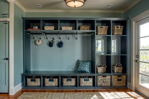 photo from pinterest of coastal-style interior designed (drop zone interior) with cubbies and cabinets and a bench and shelves for shoes and lockers and storage baskets and high up storage and storage drawers. . with . . cinematic photo, highly detailed, cinematic lighting, ultra-detailed, ultrarealistic, photorealism, 8k. trending on pinterest. coastal interior design style. masterpiece, cinematic light, ultrarealistic+, photorealistic+, 8k, raw photo, realistic, sharp focus on eyes, (symmetrical eyes), (intact eyes), hyperrealistic, highest quality, best quality, , highly detailed, masterpiece, best quality, extremely detailed 8k wallpaper, masterpiece, best quality, ultra-detailed, best shadow, detailed background, detailed face, detailed eyes, high contrast, best illumination, detailed face, dulux, caustic, dynamic angle, detailed glow. dramatic lighting. highly detailed, insanely detailed hair, symmetrical, intricate details, professionally retouched, 8k high definition. strong bokeh. award winning photo.