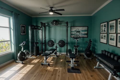 photo from pinterest of coastal-style interior designed (fitness gym interior) with exercise bicycle and squat rack and crosstrainer and bench press and dumbbell stand and exercise bicycle. . with . . cinematic photo, highly detailed, cinematic lighting, ultra-detailed, ultrarealistic, photorealism, 8k. trending on pinterest. coastal interior design style. masterpiece, cinematic light, ultrarealistic+, photorealistic+, 8k, raw photo, realistic, sharp focus on eyes, (symmetrical eyes), (intact eyes), hyperrealistic, highest quality, best quality, , highly detailed, masterpiece, best quality, extremely detailed 8k wallpaper, masterpiece, best quality, ultra-detailed, best shadow, detailed background, detailed face, detailed eyes, high contrast, best illumination, detailed face, dulux, caustic, dynamic angle, detailed glow. dramatic lighting. highly detailed, insanely detailed hair, symmetrical, intricate details, professionally retouched, 8k high definition. strong bokeh. award winning photo.