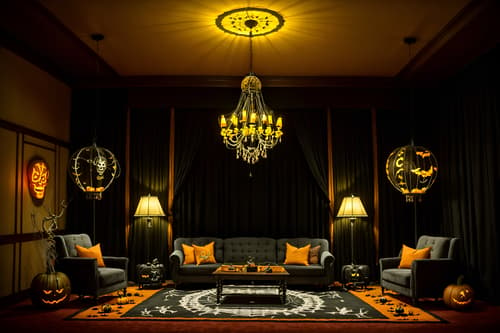 photo from pinterest of halloween-style interior designed (hotel lobby interior) with plant and check in desk and furniture and rug and sofas and coffee tables and hanging lamps and lounge chairs. . with skeletons sitting and standing and cobwebs and glowing pumpkins and yellow black balloons and lanterns and lanterns and human skulls and spiderwebs. . cinematic photo, highly detailed, cinematic lighting, ultra-detailed, ultrarealistic, photorealism, 8k. trending on pinterest. halloween interior design style. masterpiece, cinematic light, ultrarealistic+, photorealistic+, 8k, raw photo, realistic, sharp focus on eyes, (symmetrical eyes), (intact eyes), hyperrealistic, highest quality, best quality, , highly detailed, masterpiece, best quality, extremely detailed 8k wallpaper, masterpiece, best quality, ultra-detailed, best shadow, detailed background, detailed face, detailed eyes, high contrast, best illumination, detailed face, dulux, caustic, dynamic angle, detailed glow. dramatic lighting. highly detailed, insanely detailed hair, symmetrical, intricate details, professionally retouched, 8k high definition. strong bokeh. award winning photo.
