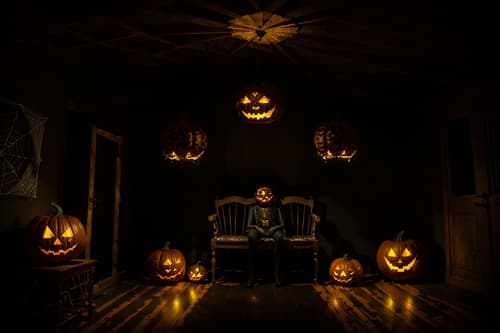 photo from pinterest of halloween-style interior designed (attic interior) . with glowing pumpkins and human skulls and yellow black balloons and cobwebs and lanterns and lanterns and spiderwebs and skeletons sitting and standing. . cinematic photo, highly detailed, cinematic lighting, ultra-detailed, ultrarealistic, photorealism, 8k. trending on pinterest. halloween interior design style. masterpiece, cinematic light, ultrarealistic+, photorealistic+, 8k, raw photo, realistic, sharp focus on eyes, (symmetrical eyes), (intact eyes), hyperrealistic, highest quality, best quality, , highly detailed, masterpiece, best quality, extremely detailed 8k wallpaper, masterpiece, best quality, ultra-detailed, best shadow, detailed background, detailed face, detailed eyes, high contrast, best illumination, detailed face, dulux, caustic, dynamic angle, detailed glow. dramatic lighting. highly detailed, insanely detailed hair, symmetrical, intricate details, professionally retouched, 8k high definition. strong bokeh. award winning photo.