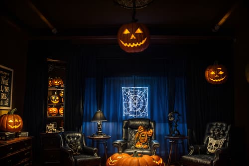photo from pinterest of halloween-style interior designed (office interior) with office chairs and computer desks and windows and cabinets and lounge chairs and desk lamps and office desks and plants. . with glowing pumpkins and cobwebs and lanterns and human skulls and lanterns and skeletons sitting and standing and spiderwebs and cobwebs. . cinematic photo, highly detailed, cinematic lighting, ultra-detailed, ultrarealistic, photorealism, 8k. trending on pinterest. halloween interior design style. masterpiece, cinematic light, ultrarealistic+, photorealistic+, 8k, raw photo, realistic, sharp focus on eyes, (symmetrical eyes), (intact eyes), hyperrealistic, highest quality, best quality, , highly detailed, masterpiece, best quality, extremely detailed 8k wallpaper, masterpiece, best quality, ultra-detailed, best shadow, detailed background, detailed face, detailed eyes, high contrast, best illumination, detailed face, dulux, caustic, dynamic angle, detailed glow. dramatic lighting. highly detailed, insanely detailed hair, symmetrical, intricate details, professionally retouched, 8k high definition. strong bokeh. award winning photo.