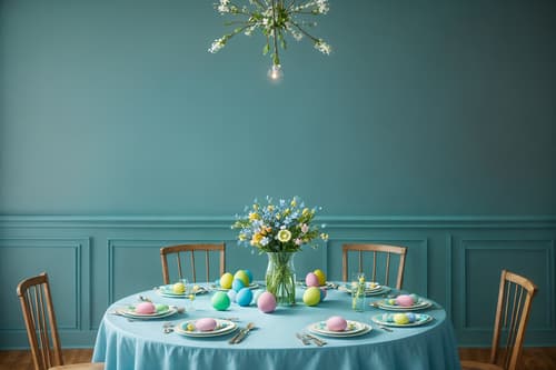 photo from pinterest of easter-style interior designed (exhibition space interior) . with easter decorations and light blue colors and flowers on table and spring decorations and colorful easter eggs and easter decorations. . cinematic photo, highly detailed, cinematic lighting, ultra-detailed, ultrarealistic, photorealism, 8k. trending on pinterest. easter interior design style. masterpiece, cinematic light, ultrarealistic+, photorealistic+, 8k, raw photo, realistic, sharp focus on eyes, (symmetrical eyes), (intact eyes), hyperrealistic, highest quality, best quality, , highly detailed, masterpiece, best quality, extremely detailed 8k wallpaper, masterpiece, best quality, ultra-detailed, best shadow, detailed background, detailed face, detailed eyes, high contrast, best illumination, detailed face, dulux, caustic, dynamic angle, detailed glow. dramatic lighting. highly detailed, insanely detailed hair, symmetrical, intricate details, professionally retouched, 8k high definition. strong bokeh. award winning photo.