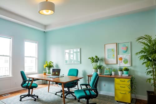 photo from pinterest of easter-style interior designed (office interior) with plants and computer desks and office chairs and office desks and lounge chairs and cabinets and desk lamps and windows. . with colorful easter eggs and light blue colors and spring decorations and easter decorations and flowers on table and colorful easter eggs. . cinematic photo, highly detailed, cinematic lighting, ultra-detailed, ultrarealistic, photorealism, 8k. trending on pinterest. easter interior design style. masterpiece, cinematic light, ultrarealistic+, photorealistic+, 8k, raw photo, realistic, sharp focus on eyes, (symmetrical eyes), (intact eyes), hyperrealistic, highest quality, best quality, , highly detailed, masterpiece, best quality, extremely detailed 8k wallpaper, masterpiece, best quality, ultra-detailed, best shadow, detailed background, detailed face, detailed eyes, high contrast, best illumination, detailed face, dulux, caustic, dynamic angle, detailed glow. dramatic lighting. highly detailed, insanely detailed hair, symmetrical, intricate details, professionally retouched, 8k high definition. strong bokeh. award winning photo.