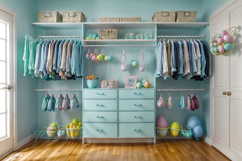 photo from pinterest of easter-style interior designed (walk in closet interior) . with light blue colors and easter decorations and colorful easter eggs and spring decorations and flowers on table and light blue colors. . cinematic photo, highly detailed, cinematic lighting, ultra-detailed, ultrarealistic, photorealism, 8k. trending on pinterest. easter interior design style. masterpiece, cinematic light, ultrarealistic+, photorealistic+, 8k, raw photo, realistic, sharp focus on eyes, (symmetrical eyes), (intact eyes), hyperrealistic, highest quality, best quality, , highly detailed, masterpiece, best quality, extremely detailed 8k wallpaper, masterpiece, best quality, ultra-detailed, best shadow, detailed background, detailed face, detailed eyes, high contrast, best illumination, detailed face, dulux, caustic, dynamic angle, detailed glow. dramatic lighting. highly detailed, insanely detailed hair, symmetrical, intricate details, professionally retouched, 8k high definition. strong bokeh. award winning photo.