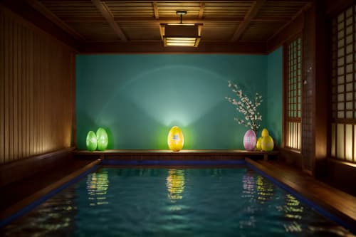 photo from pinterest of easter-style interior designed (onsen interior) . with colorful easter eggs and flowers on table and easter decorations and light blue colors and spring decorations and colorful easter eggs. . cinematic photo, highly detailed, cinematic lighting, ultra-detailed, ultrarealistic, photorealism, 8k. trending on pinterest. easter interior design style. masterpiece, cinematic light, ultrarealistic+, photorealistic+, 8k, raw photo, realistic, sharp focus on eyes, (symmetrical eyes), (intact eyes), hyperrealistic, highest quality, best quality, , highly detailed, masterpiece, best quality, extremely detailed 8k wallpaper, masterpiece, best quality, ultra-detailed, best shadow, detailed background, detailed face, detailed eyes, high contrast, best illumination, detailed face, dulux, caustic, dynamic angle, detailed glow. dramatic lighting. highly detailed, insanely detailed hair, symmetrical, intricate details, professionally retouched, 8k high definition. strong bokeh. award winning photo.