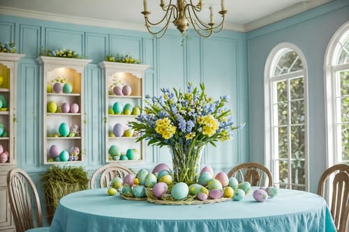 photo from pinterest of easter-style interior designed (clothing store interior) . with flowers on table and light blue colors and spring decorations and colorful easter eggs and easter decorations and flowers on table. . cinematic photo, highly detailed, cinematic lighting, ultra-detailed, ultrarealistic, photorealism, 8k. trending on pinterest. easter interior design style. masterpiece, cinematic light, ultrarealistic+, photorealistic+, 8k, raw photo, realistic, sharp focus on eyes, (symmetrical eyes), (intact eyes), hyperrealistic, highest quality, best quality, , highly detailed, masterpiece, best quality, extremely detailed 8k wallpaper, masterpiece, best quality, ultra-detailed, best shadow, detailed background, detailed face, detailed eyes, high contrast, best illumination, detailed face, dulux, caustic, dynamic angle, detailed glow. dramatic lighting. highly detailed, insanely detailed hair, symmetrical, intricate details, professionally retouched, 8k high definition. strong bokeh. award winning photo.