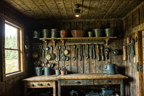 photo from pinterest of cottagecore-style interior designed (workshop interior) with tool wall and messy and wooden workbench and tool wall. . with floral patterns and rustic and organic and traditional and cottage style and earthy and natural and country style. . cinematic photo, highly detailed, cinematic lighting, ultra-detailed, ultrarealistic, photorealism, 8k. trending on pinterest. cottagecore interior design style. masterpiece, cinematic light, ultrarealistic+, photorealistic+, 8k, raw photo, realistic, sharp focus on eyes, (symmetrical eyes), (intact eyes), hyperrealistic, highest quality, best quality, , highly detailed, masterpiece, best quality, extremely detailed 8k wallpaper, masterpiece, best quality, ultra-detailed, best shadow, detailed background, detailed face, detailed eyes, high contrast, best illumination, detailed face, dulux, caustic, dynamic angle, detailed glow. dramatic lighting. highly detailed, insanely detailed hair, symmetrical, intricate details, professionally retouched, 8k high definition. strong bokeh. award winning photo.