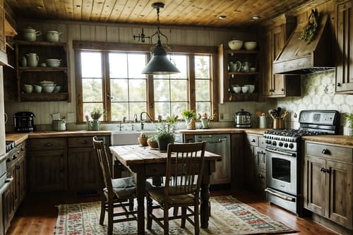 photo from pinterest of cottagecore-style interior designed (kitchen living combo interior) with chairs and furniture and occasional tables and kitchen cabinets and stove and bookshelves and rug and plant. . with rustic and organic and cottage style and natural and country style and floral patterns and earthy and traditional. . cinematic photo, highly detailed, cinematic lighting, ultra-detailed, ultrarealistic, photorealism, 8k. trending on pinterest. cottagecore interior design style. masterpiece, cinematic light, ultrarealistic+, photorealistic+, 8k, raw photo, realistic, sharp focus on eyes, (symmetrical eyes), (intact eyes), hyperrealistic, highest quality, best quality, , highly detailed, masterpiece, best quality, extremely detailed 8k wallpaper, masterpiece, best quality, ultra-detailed, best shadow, detailed background, detailed face, detailed eyes, high contrast, best illumination, detailed face, dulux, caustic, dynamic angle, detailed glow. dramatic lighting. highly detailed, insanely detailed hair, symmetrical, intricate details, professionally retouched, 8k high definition. strong bokeh. award winning photo.