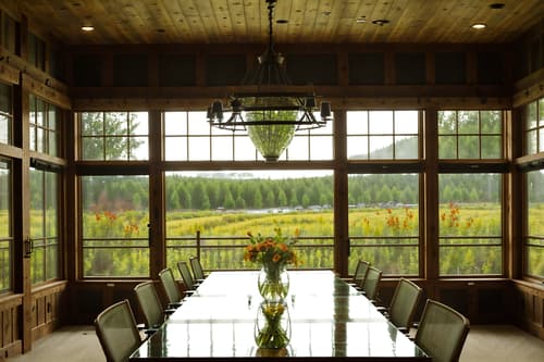 photo from pinterest of cottagecore-style interior designed (meeting room interior) with glass walls and boardroom table and cabinets and vase and glass doors and plant and office chairs and painting or photo on wall. . with earthy and floral patterns and traditional and muted colors and natural and cottage style and country style and rustic. . cinematic photo, highly detailed, cinematic lighting, ultra-detailed, ultrarealistic, photorealism, 8k. trending on pinterest. cottagecore interior design style. masterpiece, cinematic light, ultrarealistic+, photorealistic+, 8k, raw photo, realistic, sharp focus on eyes, (symmetrical eyes), (intact eyes), hyperrealistic, highest quality, best quality, , highly detailed, masterpiece, best quality, extremely detailed 8k wallpaper, masterpiece, best quality, ultra-detailed, best shadow, detailed background, detailed face, detailed eyes, high contrast, best illumination, detailed face, dulux, caustic, dynamic angle, detailed glow. dramatic lighting. highly detailed, insanely detailed hair, symmetrical, intricate details, professionally retouched, 8k high definition. strong bokeh. award winning photo.