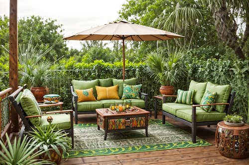photo from pinterest of bohemian-style designed (outdoor patio ) with deck with deck chairs and barbeque or grill and patio couch with pillows and plant and grass and deck with deck chairs. . with travel trinkets and mixed patterns and playful textures and bold patterns and lush green nature and woods and carefree layers of pattern, texture, and color and bold colors. . cinematic photo, highly detailed, cinematic lighting, ultra-detailed, ultrarealistic, photorealism, 8k. trending on pinterest. bohemian design style. masterpiece, cinematic light, ultrarealistic+, photorealistic+, 8k, raw photo, realistic, sharp focus on eyes, (symmetrical eyes), (intact eyes), hyperrealistic, highest quality, best quality, , highly detailed, masterpiece, best quality, extremely detailed 8k wallpaper, masterpiece, best quality, ultra-detailed, best shadow, detailed background, detailed face, detailed eyes, high contrast, best illumination, detailed face, dulux, caustic, dynamic angle, detailed glow. dramatic lighting. highly detailed, insanely detailed hair, symmetrical, intricate details, professionally retouched, 8k high definition. strong bokeh. award winning photo.