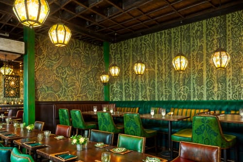 photo from pinterest of bohemian-style interior designed (restaurant interior) with restaurant chairs and restaurant dining tables and restaurant decor and restaurant bar and restaurant chairs. . with metals and mixed patterns and natural materials and bold patterns and lush green nature and carefree layers of pattern, texture, and color and playful patterns and playful colors. . cinematic photo, highly detailed, cinematic lighting, ultra-detailed, ultrarealistic, photorealism, 8k. trending on pinterest. bohemian interior design style. masterpiece, cinematic light, ultrarealistic+, photorealistic+, 8k, raw photo, realistic, sharp focus on eyes, (symmetrical eyes), (intact eyes), hyperrealistic, highest quality, best quality, , highly detailed, masterpiece, best quality, extremely detailed 8k wallpaper, masterpiece, best quality, ultra-detailed, best shadow, detailed background, detailed face, detailed eyes, high contrast, best illumination, detailed face, dulux, caustic, dynamic angle, detailed glow. dramatic lighting. highly detailed, insanely detailed hair, symmetrical, intricate details, professionally retouched, 8k high definition. strong bokeh. award winning photo.