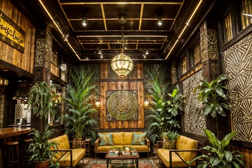 photo from pinterest of bohemian-style interior designed (coffee shop interior) . with metals and playful patterns and bold patterns and carefree layers of pattern, texture, and color and mixed patterns and woods and travel trinkets and lush green nature. . cinematic photo, highly detailed, cinematic lighting, ultra-detailed, ultrarealistic, photorealism, 8k. trending on pinterest. bohemian interior design style. masterpiece, cinematic light, ultrarealistic+, photorealistic+, 8k, raw photo, realistic, sharp focus on eyes, (symmetrical eyes), (intact eyes), hyperrealistic, highest quality, best quality, , highly detailed, masterpiece, best quality, extremely detailed 8k wallpaper, masterpiece, best quality, ultra-detailed, best shadow, detailed background, detailed face, detailed eyes, high contrast, best illumination, detailed face, dulux, caustic, dynamic angle, detailed glow. dramatic lighting. highly detailed, insanely detailed hair, symmetrical, intricate details, professionally retouched, 8k high definition. strong bokeh. award winning photo.