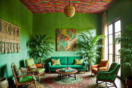 photo from pinterest of bohemian-style interior designed (hotel lobby interior) with lounge chairs and coffee tables and check in desk and hanging lamps and plant and sofas and rug and furniture. . with lush green nature and bold colors and carefree layers of pattern, texture, and color and animal hides and playful colors and playful patterns and a lack of structure and natural materials. . cinematic photo, highly detailed, cinematic lighting, ultra-detailed, ultrarealistic, photorealism, 8k. trending on pinterest. bohemian interior design style. masterpiece, cinematic light, ultrarealistic+, photorealistic+, 8k, raw photo, realistic, sharp focus on eyes, (symmetrical eyes), (intact eyes), hyperrealistic, highest quality, best quality, , highly detailed, masterpiece, best quality, extremely detailed 8k wallpaper, masterpiece, best quality, ultra-detailed, best shadow, detailed background, detailed face, detailed eyes, high contrast, best illumination, detailed face, dulux, caustic, dynamic angle, detailed glow. dramatic lighting. highly detailed, insanely detailed hair, symmetrical, intricate details, professionally retouched, 8k high definition. strong bokeh. award winning photo.