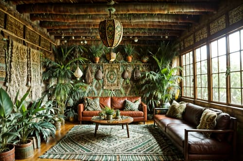 photo from pinterest of bohemian-style interior designed (exhibition space interior) . with animal hides and mixed patterns and playful textures and natural materials and lush green nature and woods and playful colors and carefree layers of pattern, texture, and color. . cinematic photo, highly detailed, cinematic lighting, ultra-detailed, ultrarealistic, photorealism, 8k. trending on pinterest. bohemian interior design style. masterpiece, cinematic light, ultrarealistic+, photorealistic+, 8k, raw photo, realistic, sharp focus on eyes, (symmetrical eyes), (intact eyes), hyperrealistic, highest quality, best quality, , highly detailed, masterpiece, best quality, extremely detailed 8k wallpaper, masterpiece, best quality, ultra-detailed, best shadow, detailed background, detailed face, detailed eyes, high contrast, best illumination, detailed face, dulux, caustic, dynamic angle, detailed glow. dramatic lighting. highly detailed, insanely detailed hair, symmetrical, intricate details, professionally retouched, 8k high definition. strong bokeh. award winning photo.
