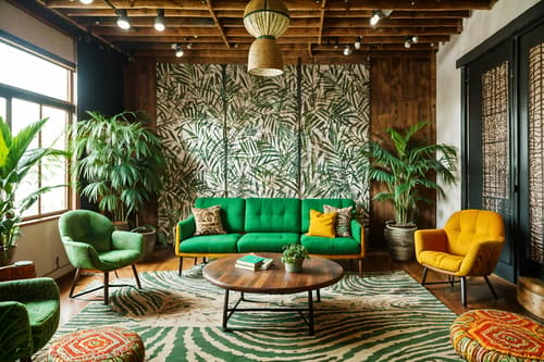 photo from pinterest of bohemian-style interior designed (coworking space interior) with lounge chairs and seating area with sofa and office chairs and office desks and lounge chairs. . with carefree layers of pattern, texture, and color and playful patterns and animal hides and lush green nature and bold patterns and playful textures and natural materials and woods. . cinematic photo, highly detailed, cinematic lighting, ultra-detailed, ultrarealistic, photorealism, 8k. trending on pinterest. bohemian interior design style. masterpiece, cinematic light, ultrarealistic+, photorealistic+, 8k, raw photo, realistic, sharp focus on eyes, (symmetrical eyes), (intact eyes), hyperrealistic, highest quality, best quality, , highly detailed, masterpiece, best quality, extremely detailed 8k wallpaper, masterpiece, best quality, ultra-detailed, best shadow, detailed background, detailed face, detailed eyes, high contrast, best illumination, detailed face, dulux, caustic, dynamic angle, detailed glow. dramatic lighting. highly detailed, insanely detailed hair, symmetrical, intricate details, professionally retouched, 8k high definition. strong bokeh. award winning photo.