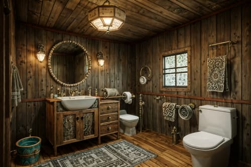 photo from pinterest of bohemian-style interior designed (toilet interior) with sink with tap and toilet with toilet seat up and toilet paper hanger and sink with tap. . with animal hides and natural materials and woods and metals and playful textures and playful patterns and bold colors and a lack of structure. . cinematic photo, highly detailed, cinematic lighting, ultra-detailed, ultrarealistic, photorealism, 8k. trending on pinterest. bohemian interior design style. masterpiece, cinematic light, ultrarealistic+, photorealistic+, 8k, raw photo, realistic, sharp focus on eyes, (symmetrical eyes), (intact eyes), hyperrealistic, highest quality, best quality, , highly detailed, masterpiece, best quality, extremely detailed 8k wallpaper, masterpiece, best quality, ultra-detailed, best shadow, detailed background, detailed face, detailed eyes, high contrast, best illumination, detailed face, dulux, caustic, dynamic angle, detailed glow. dramatic lighting. highly detailed, insanely detailed hair, symmetrical, intricate details, professionally retouched, 8k high definition. strong bokeh. award winning photo.