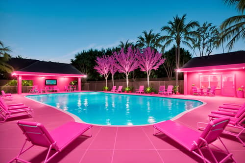 photo from pinterest of hot pink-style designed (outdoor pool area ) with pool lounge chairs and pool and pool lights and pool lounge chairs. . with barbie chairs and barbie style and barbie closet and hot pink barbie walls and barbie bold rosy hues like fuchsia and magenta and hot pink barbie colors and barbie plastic and barbie glitter and sparkle. . cinematic photo, highly detailed, cinematic lighting, ultra-detailed, ultrarealistic, photorealism, 8k. trending on pinterest. hot pink design style. masterpiece, cinematic light, ultrarealistic+, photorealistic+, 8k, raw photo, realistic, sharp focus on eyes, (symmetrical eyes), (intact eyes), hyperrealistic, highest quality, best quality, , highly detailed, masterpiece, best quality, extremely detailed 8k wallpaper, masterpiece, best quality, ultra-detailed, best shadow, detailed background, detailed face, detailed eyes, high contrast, best illumination, detailed face, dulux, caustic, dynamic angle, detailed glow. dramatic lighting. highly detailed, insanely detailed hair, symmetrical, intricate details, professionally retouched, 8k high definition. strong bokeh. award winning photo.