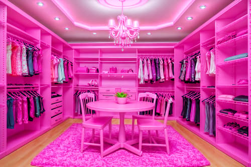 photo from pinterest of hot pink-style interior designed (walk in closet interior) . with barbie chairs and barbie sofa and barbie style interior and barbie glitter and sparkle and barbie closet and hot pink barbie colors and barbie plastic interior and barbie bold rosy hues like fuchsia and magenta. . cinematic photo, highly detailed, cinematic lighting, ultra-detailed, ultrarealistic, photorealism, 8k. trending on pinterest. hot pink interior design style. masterpiece, cinematic light, ultrarealistic+, photorealistic+, 8k, raw photo, realistic, sharp focus on eyes, (symmetrical eyes), (intact eyes), hyperrealistic, highest quality, best quality, , highly detailed, masterpiece, best quality, extremely detailed 8k wallpaper, masterpiece, best quality, ultra-detailed, best shadow, detailed background, detailed face, detailed eyes, high contrast, best illumination, detailed face, dulux, caustic, dynamic angle, detailed glow. dramatic lighting. highly detailed, insanely detailed hair, symmetrical, intricate details, professionally retouched, 8k high definition. strong bokeh. award winning photo.