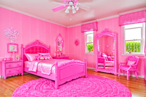 photo from pinterest of hot pink-style interior designed (bedroom interior) with plant and bed and dresser closet and bedside table or night stand and mirror and night light and accent chair and headboard. . with barbie plastic interior and barbie bold rosy hues like fuchsia and magenta and barbie style interior and barbie chairs and barbie glitter and sparkle and barbie sofa and hot pink barbie walls and hot pink barbie colors. . cinematic photo, highly detailed, cinematic lighting, ultra-detailed, ultrarealistic, photorealism, 8k. trending on pinterest. hot pink interior design style. masterpiece, cinematic light, ultrarealistic+, photorealistic+, 8k, raw photo, realistic, sharp focus on eyes, (symmetrical eyes), (intact eyes), hyperrealistic, highest quality, best quality, , highly detailed, masterpiece, best quality, extremely detailed 8k wallpaper, masterpiece, best quality, ultra-detailed, best shadow, detailed background, detailed face, detailed eyes, high contrast, best illumination, detailed face, dulux, caustic, dynamic angle, detailed glow. dramatic lighting. highly detailed, insanely detailed hair, symmetrical, intricate details, professionally retouched, 8k high definition. strong bokeh. award winning photo.