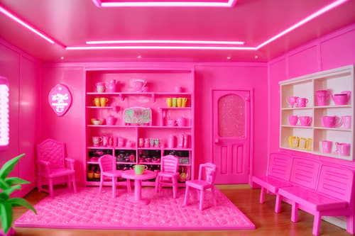 photo from pinterest of hot pink-style interior designed (coffee shop interior) . with barbie sofa and barbie closet and barbie bold rosy hues like fuchsia and magenta and barbie plastic interior and hot pink barbie colors and barbie style interior and hot pink barbie walls and barbie glitter and sparkle. . cinematic photo, highly detailed, cinematic lighting, ultra-detailed, ultrarealistic, photorealism, 8k. trending on pinterest. hot pink interior design style. masterpiece, cinematic light, ultrarealistic+, photorealistic+, 8k, raw photo, realistic, sharp focus on eyes, (symmetrical eyes), (intact eyes), hyperrealistic, highest quality, best quality, , highly detailed, masterpiece, best quality, extremely detailed 8k wallpaper, masterpiece, best quality, ultra-detailed, best shadow, detailed background, detailed face, detailed eyes, high contrast, best illumination, detailed face, dulux, caustic, dynamic angle, detailed glow. dramatic lighting. highly detailed, insanely detailed hair, symmetrical, intricate details, professionally retouched, 8k high definition. strong bokeh. award winning photo.