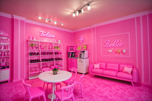 photo from pinterest of hot pink-style interior designed (coffee shop interior) . with barbie sofa and barbie closet and barbie bold rosy hues like fuchsia and magenta and barbie plastic interior and hot pink barbie colors and barbie style interior and hot pink barbie walls and barbie glitter and sparkle. . cinematic photo, highly detailed, cinematic lighting, ultra-detailed, ultrarealistic, photorealism, 8k. trending on pinterest. hot pink interior design style. masterpiece, cinematic light, ultrarealistic+, photorealistic+, 8k, raw photo, realistic, sharp focus on eyes, (symmetrical eyes), (intact eyes), hyperrealistic, highest quality, best quality, , highly detailed, masterpiece, best quality, extremely detailed 8k wallpaper, masterpiece, best quality, ultra-detailed, best shadow, detailed background, detailed face, detailed eyes, high contrast, best illumination, detailed face, dulux, caustic, dynamic angle, detailed glow. dramatic lighting. highly detailed, insanely detailed hair, symmetrical, intricate details, professionally retouched, 8k high definition. strong bokeh. award winning photo.