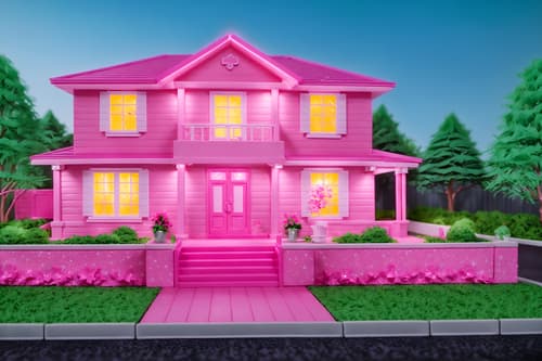 photo from pinterest of hot pink-style exterior designed (house exterior exterior) . with barbie closet and barbie glitter and sparkle and barbie plastic exterior and barbie bold rosy hues like fuchsia and magenta and hot pink barbie colors and barbie sofa and barbie chairs and hot pink barbie walls. . cinematic photo, highly detailed, cinematic lighting, ultra-detailed, ultrarealistic, photorealism, 8k. trending on pinterest. hot pink exterior design style. masterpiece, cinematic light, ultrarealistic+, photorealistic+, 8k, raw photo, realistic, sharp focus on eyes, (symmetrical eyes), (intact eyes), hyperrealistic, highest quality, best quality, , highly detailed, masterpiece, best quality, extremely detailed 8k wallpaper, masterpiece, best quality, ultra-detailed, best shadow, detailed background, detailed face, detailed eyes, high contrast, best illumination, detailed face, dulux, caustic, dynamic angle, detailed glow. dramatic lighting. highly detailed, insanely detailed hair, symmetrical, intricate details, professionally retouched, 8k high definition. strong bokeh. award winning photo.